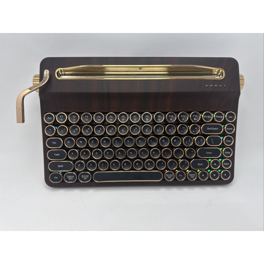 YUNZII QL75 Wireless Typewriter Retro Mechanical Keyboard, Brown Wooden Open Box